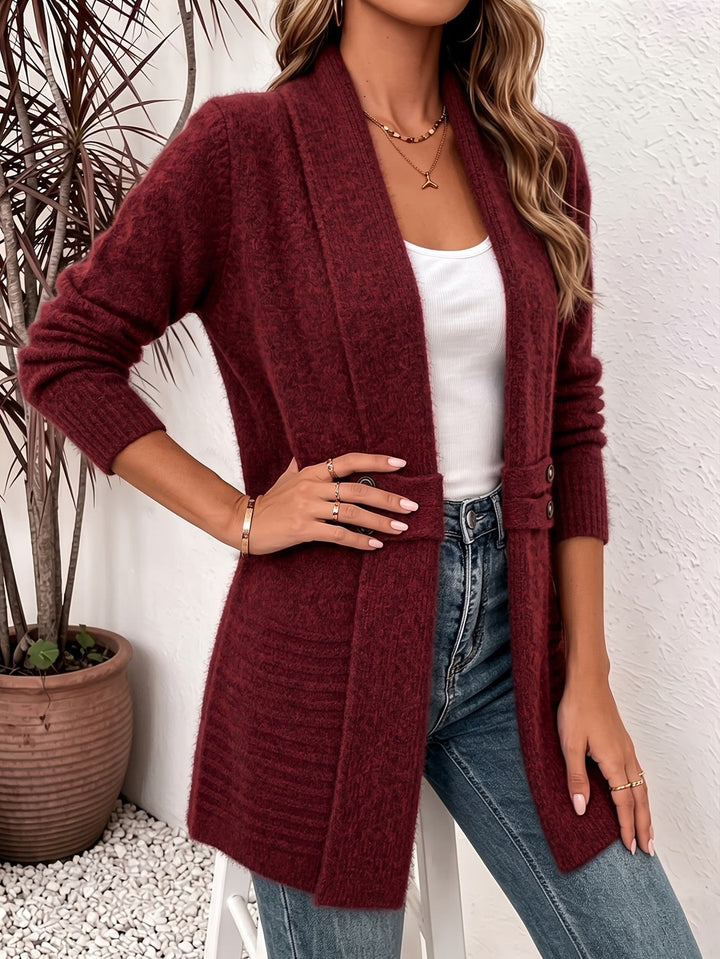 Marlowe™ | Burgundinpunainen Ribattu Neule Napitettava Cardigan
