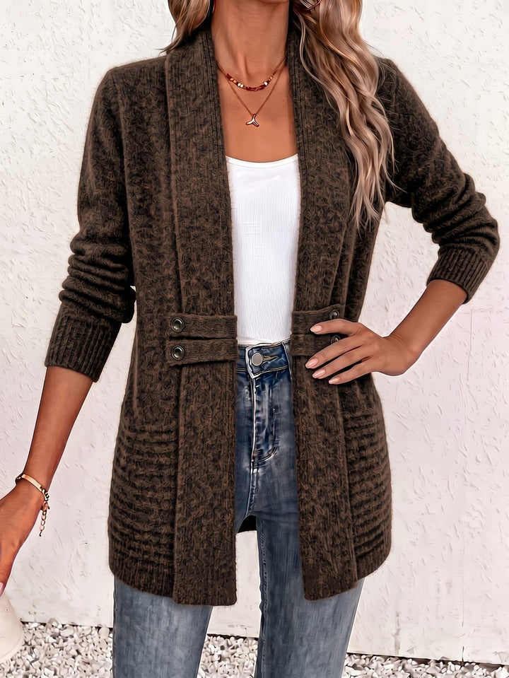 Camille™ | Suklaa Ribattu Neule Napitettava Cardigan