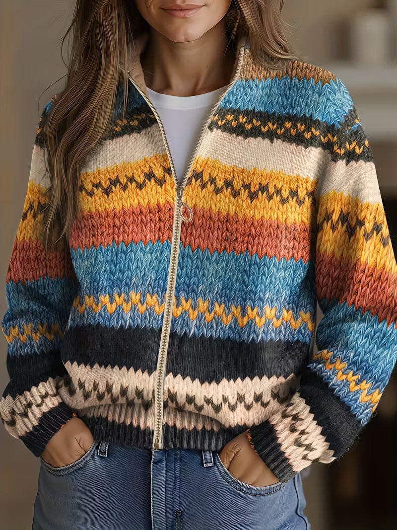 Yseult™ | Monivärinen Zigzag-raitojen neulecardigan