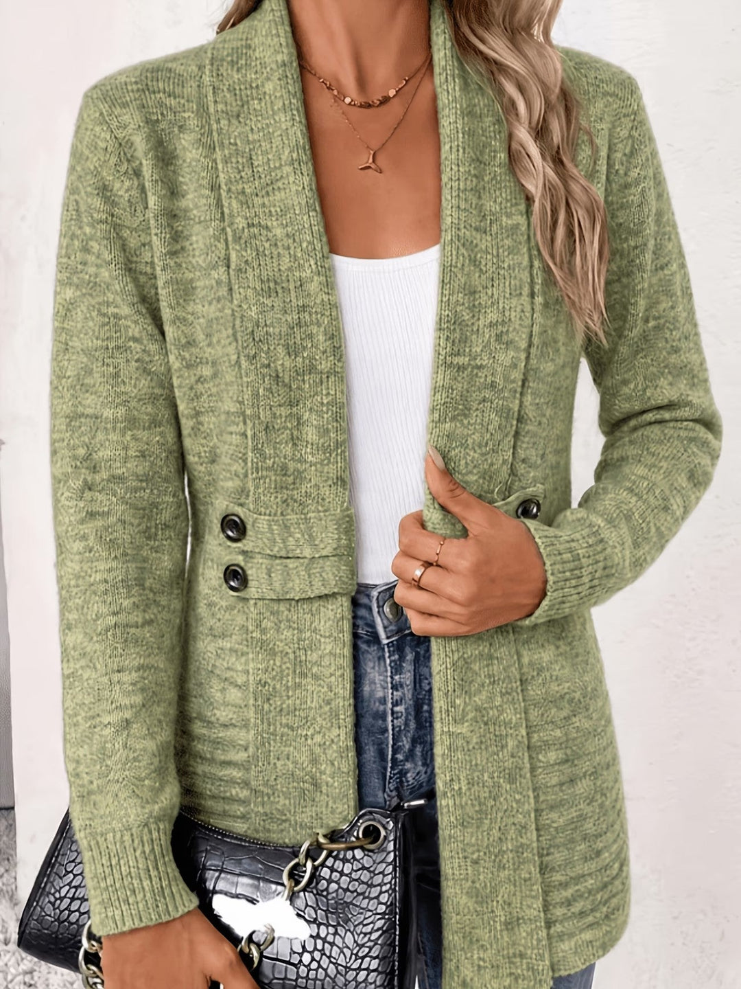 Tessa™ | Salvia Värjätty Neule Napillinen Cardigan