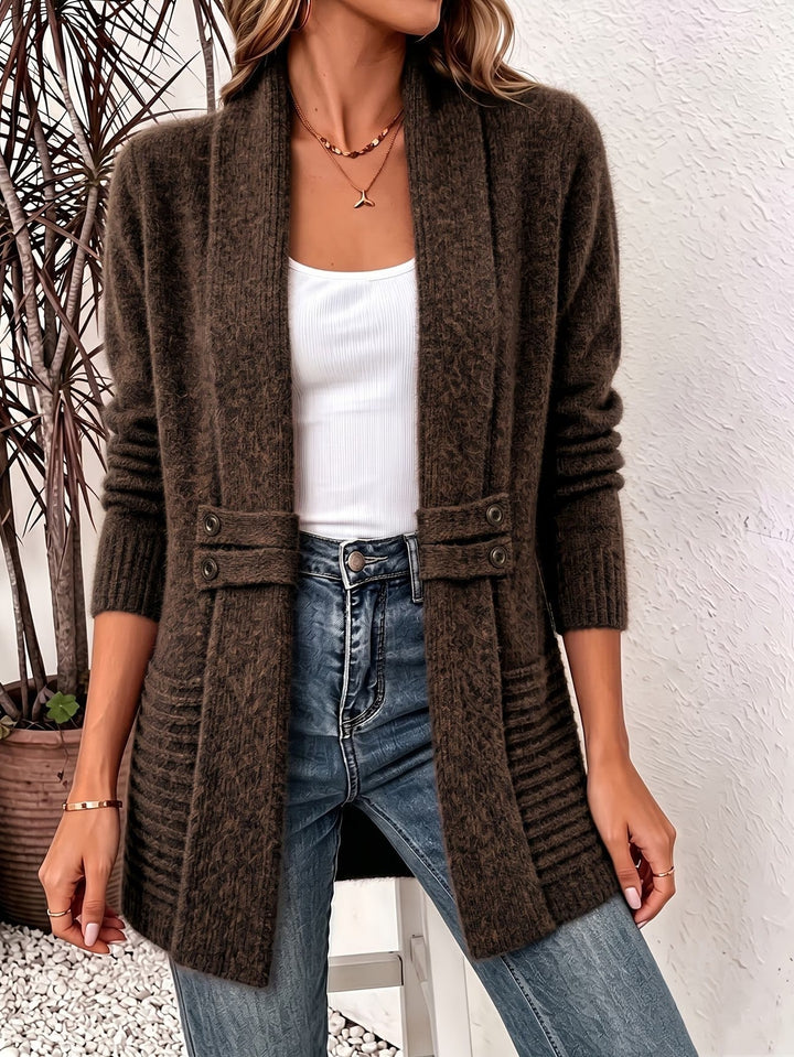 Camille™ | Suklaa Ribattu Neule Napitettava Cardigan