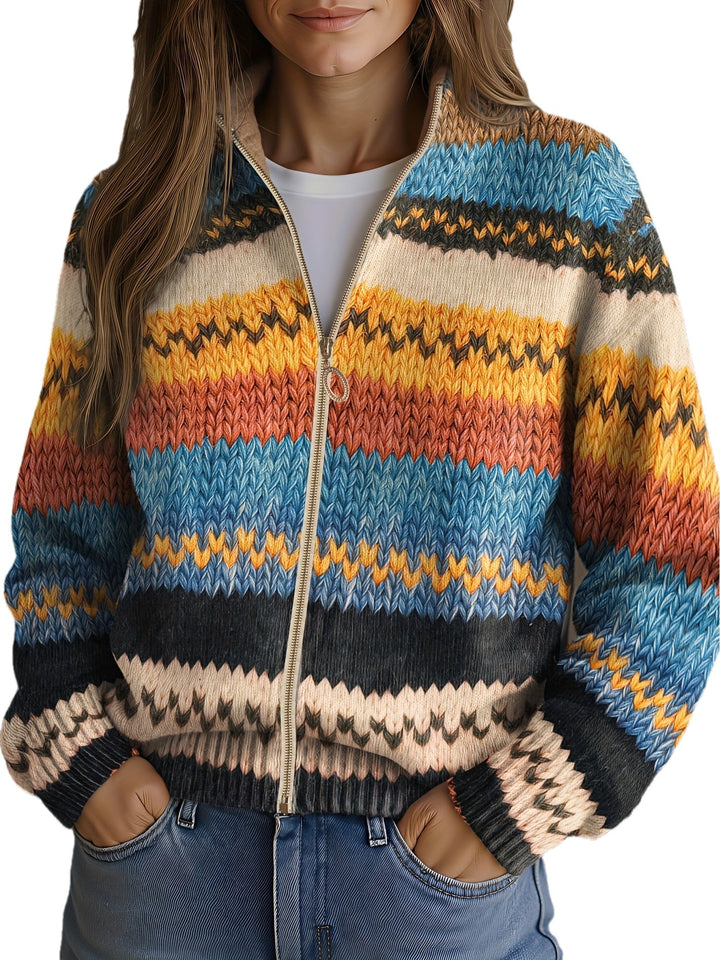 Yseult™ | Monivärinen Zigzag-raitojen neulecardigan