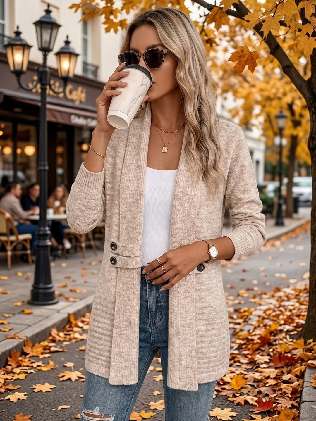 Harlow™ | Kaura Ribattu Neule Napitettava Cardigan