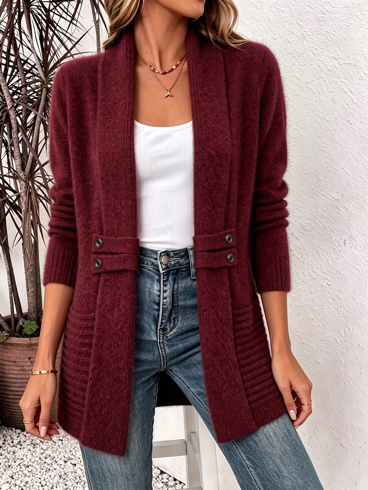 Marlowe™ | Burgundinpunainen Ribattu Neule Napitettava Cardigan