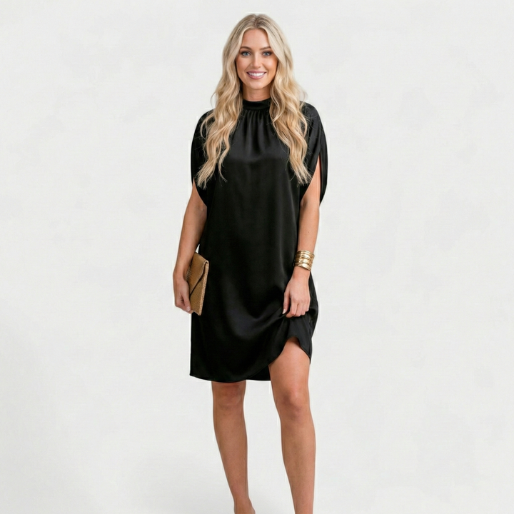 Trudy | Sleek Satin Dress with Zipper Collar