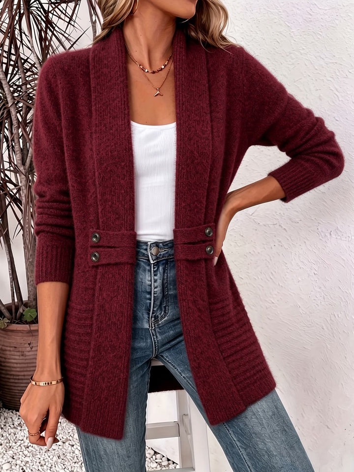 Marlowe™ | Burgundinpunainen Ribattu Neule Napitettava Cardigan