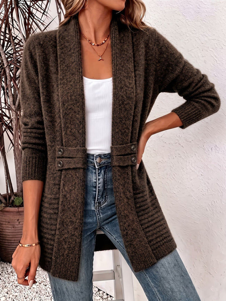 Camille™ | Suklaa Ribattu Neule Napitettava Cardigan