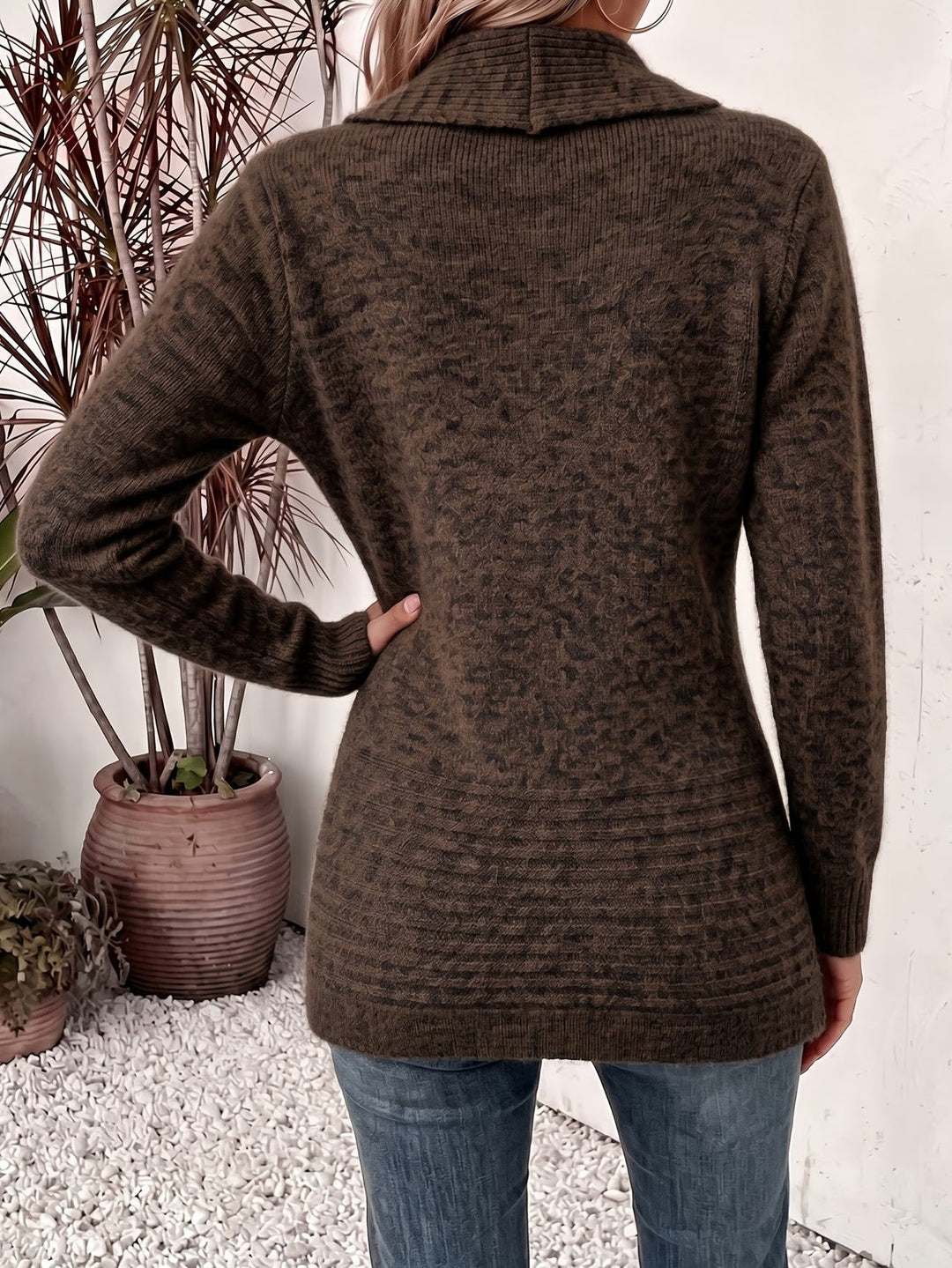 Camille™ | Suklaa Ribattu Neule Napitettava Cardigan