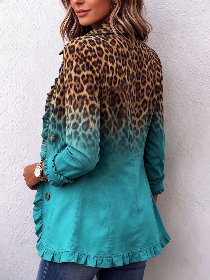 Elspeth | Leopardi Ombre Ruffle Blazer Takki