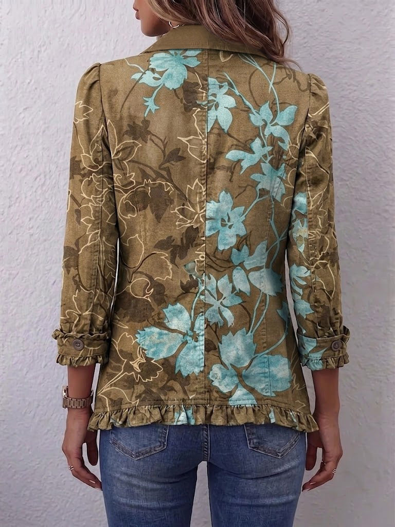 Sundara | Boho-henkinen takki liukuvärjäyksellä, vintage-kukkakuviolla ja röyhelöillä
