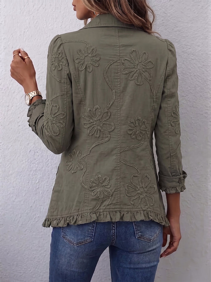 Kamberly | Boho-Chic Kukkakirjailtu Käytännöllinen Rypytetty Trimmaus Takki