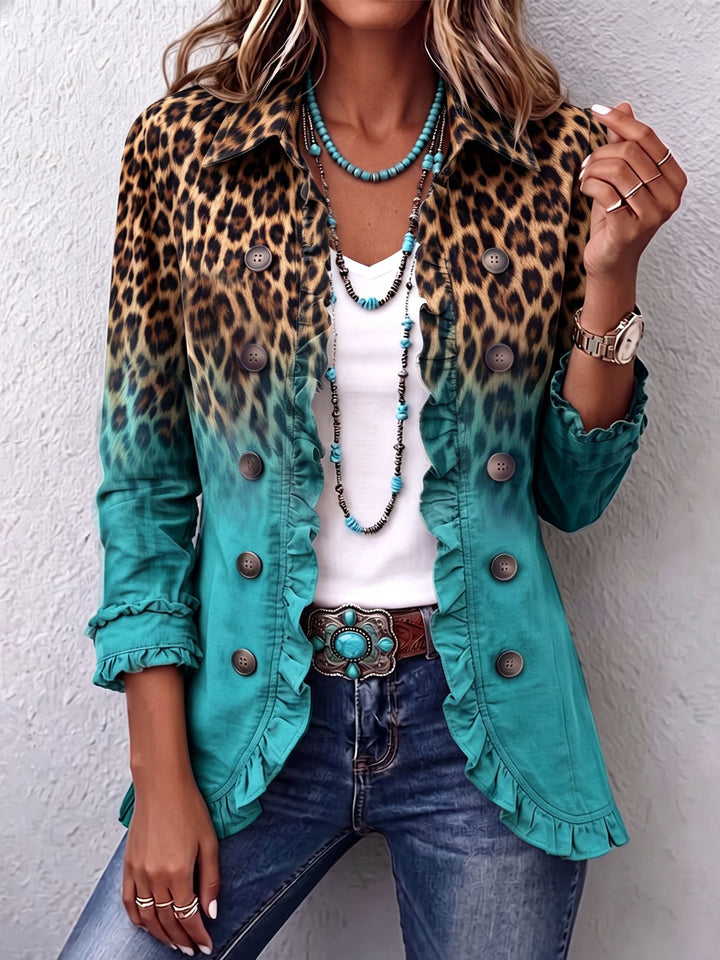 Elspeth | Leopardi Ombre Ruffle Blazer Takki
