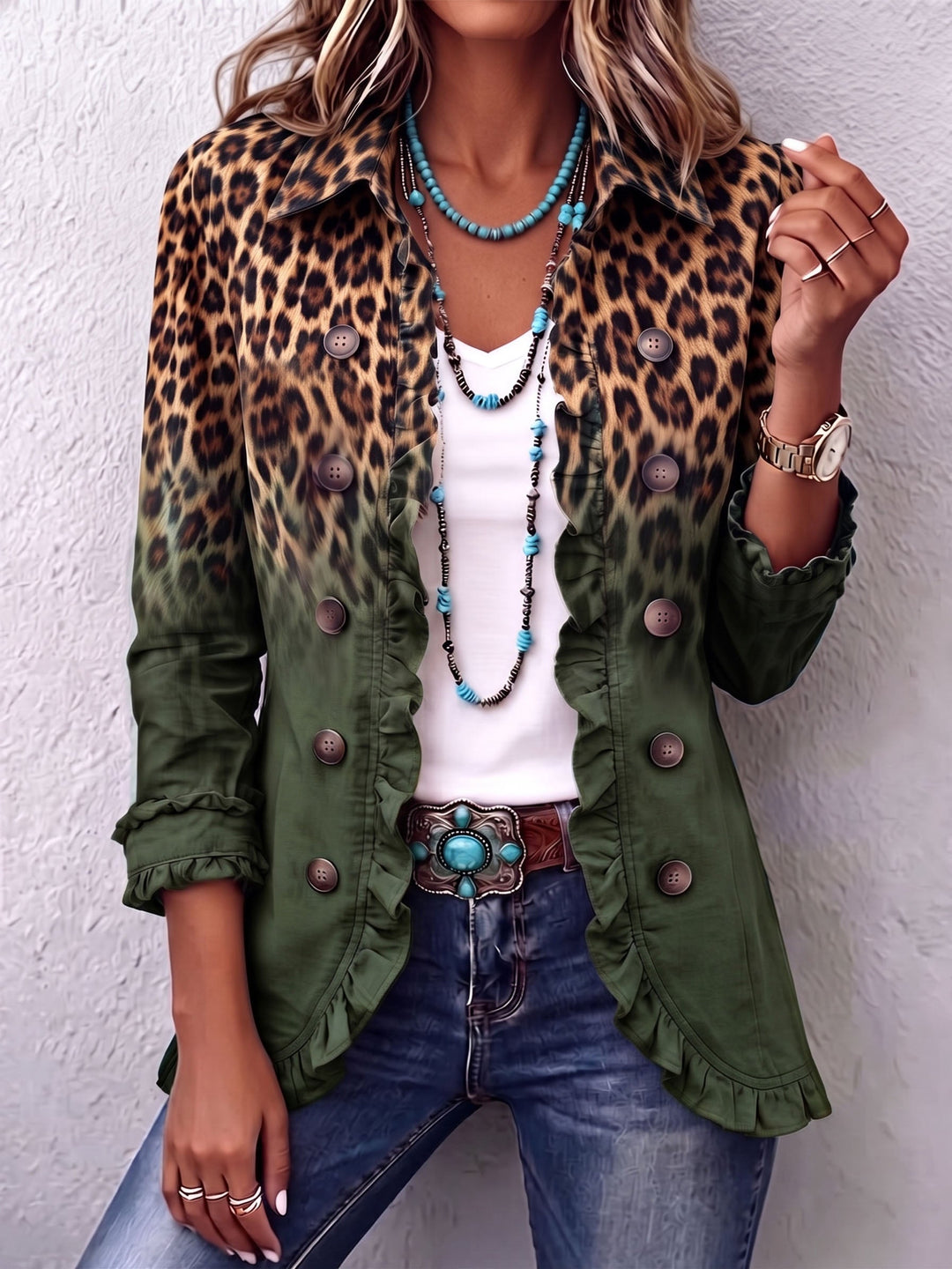Rowena | Leopard Ombre Ruffle Blazer Takki